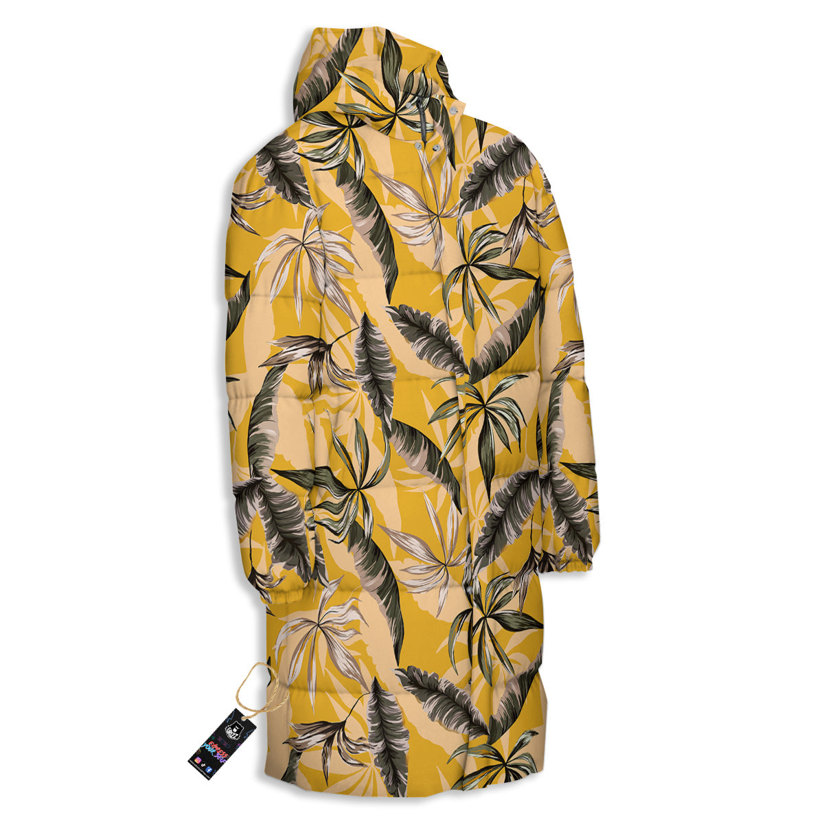 Leaves Monstera Yellow Print Pattern Long Down Jacket-grizzshop