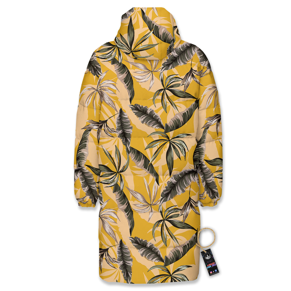 Leaves Monstera Yellow Print Pattern Long Down Jacket-grizzshop