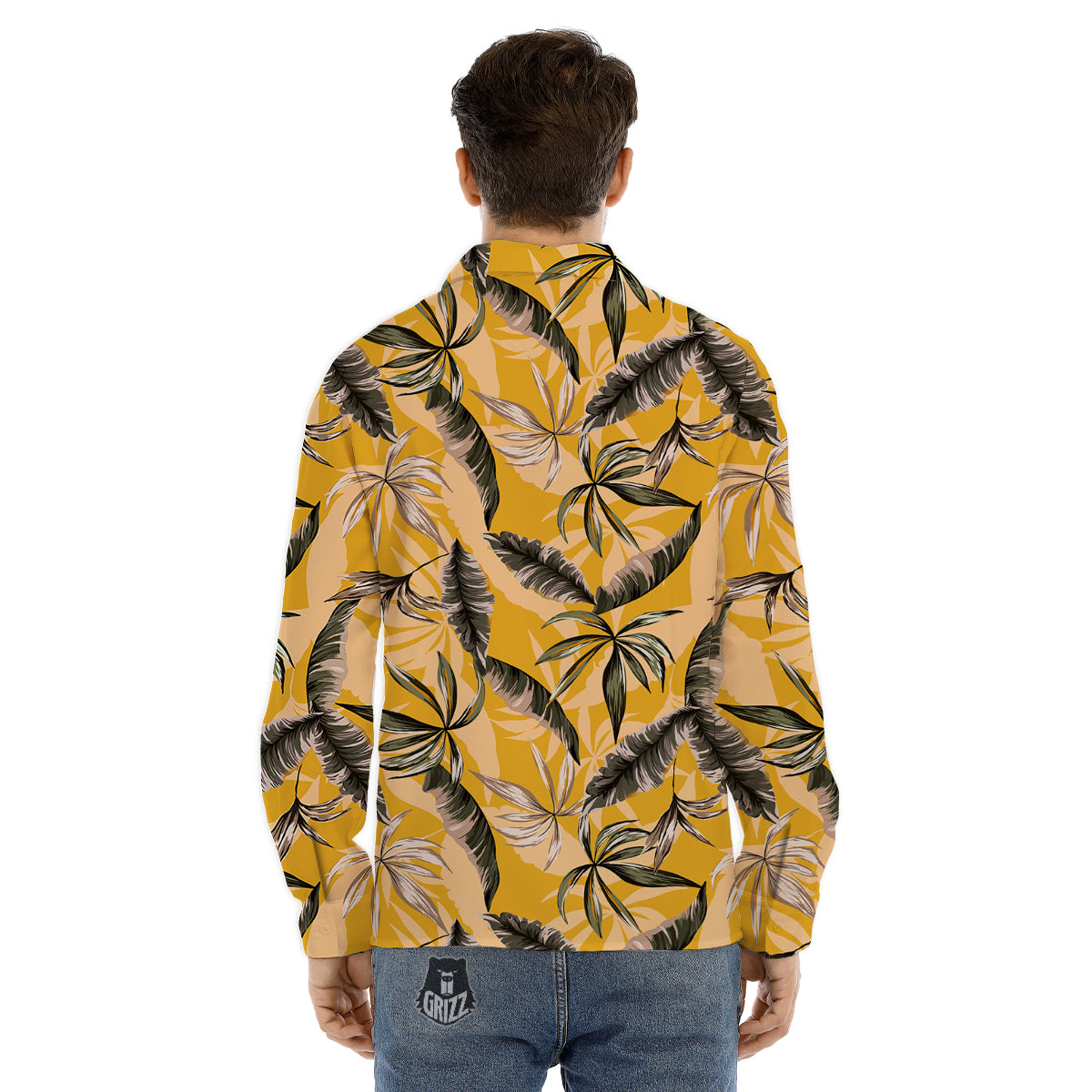 Leaves Monstera Yellow Print Pattern Men's Dress Shirts-grizzshop