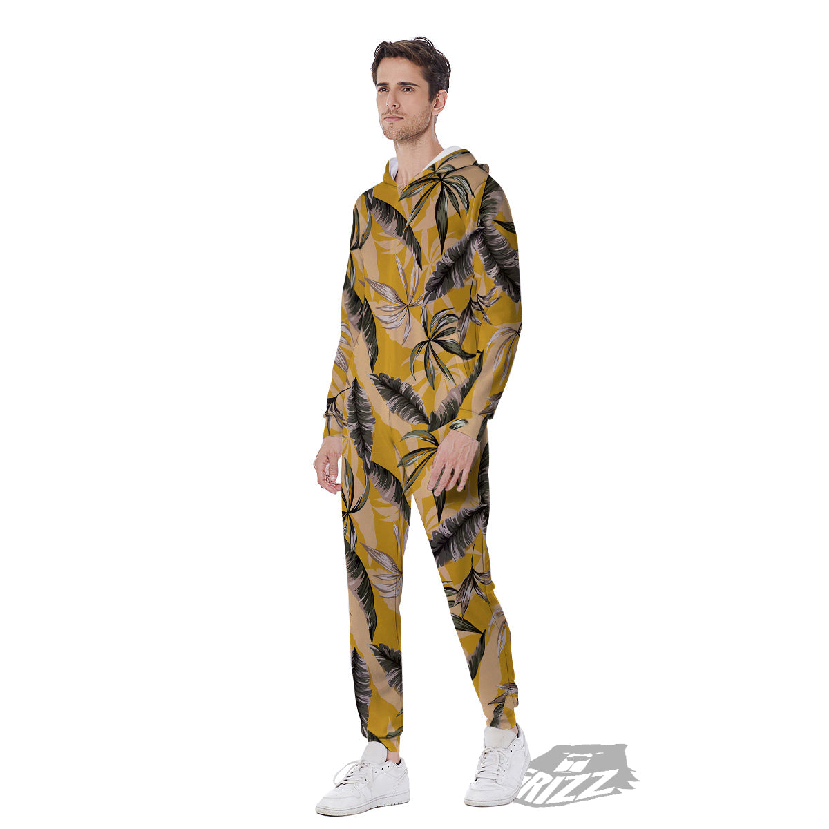 Leaves Monstera Yellow Print Pattern Men's Jumpsuit-grizzshop