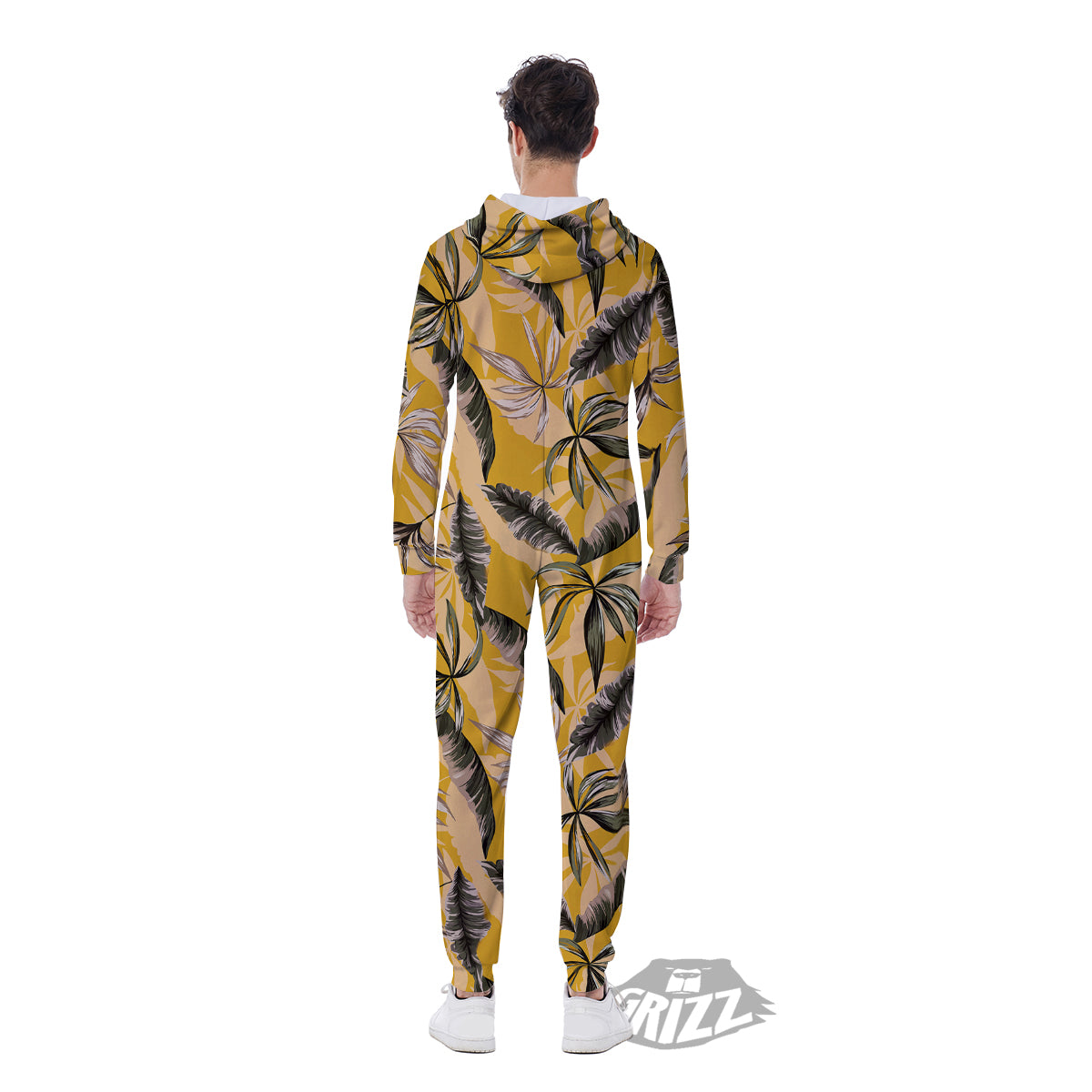 Leaves Monstera Yellow Print Pattern Men's Jumpsuit-grizzshop