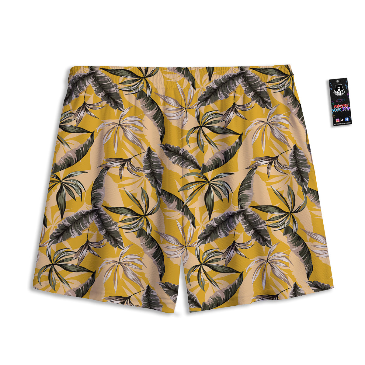Leaves Monstera Yellow Print Pattern Mesh Shorts