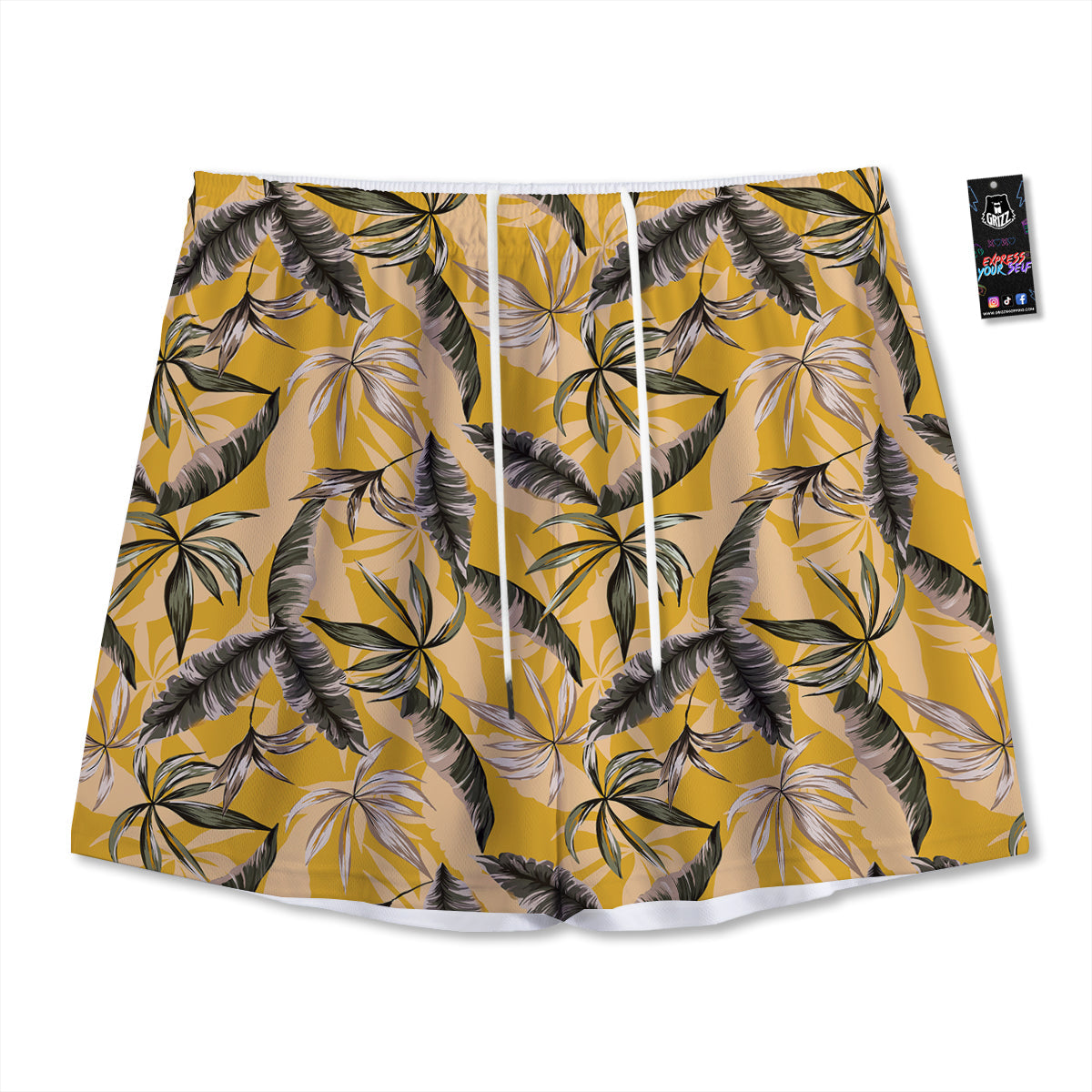 Leaves Monstera Yellow Print Pattern Mesh Shorts