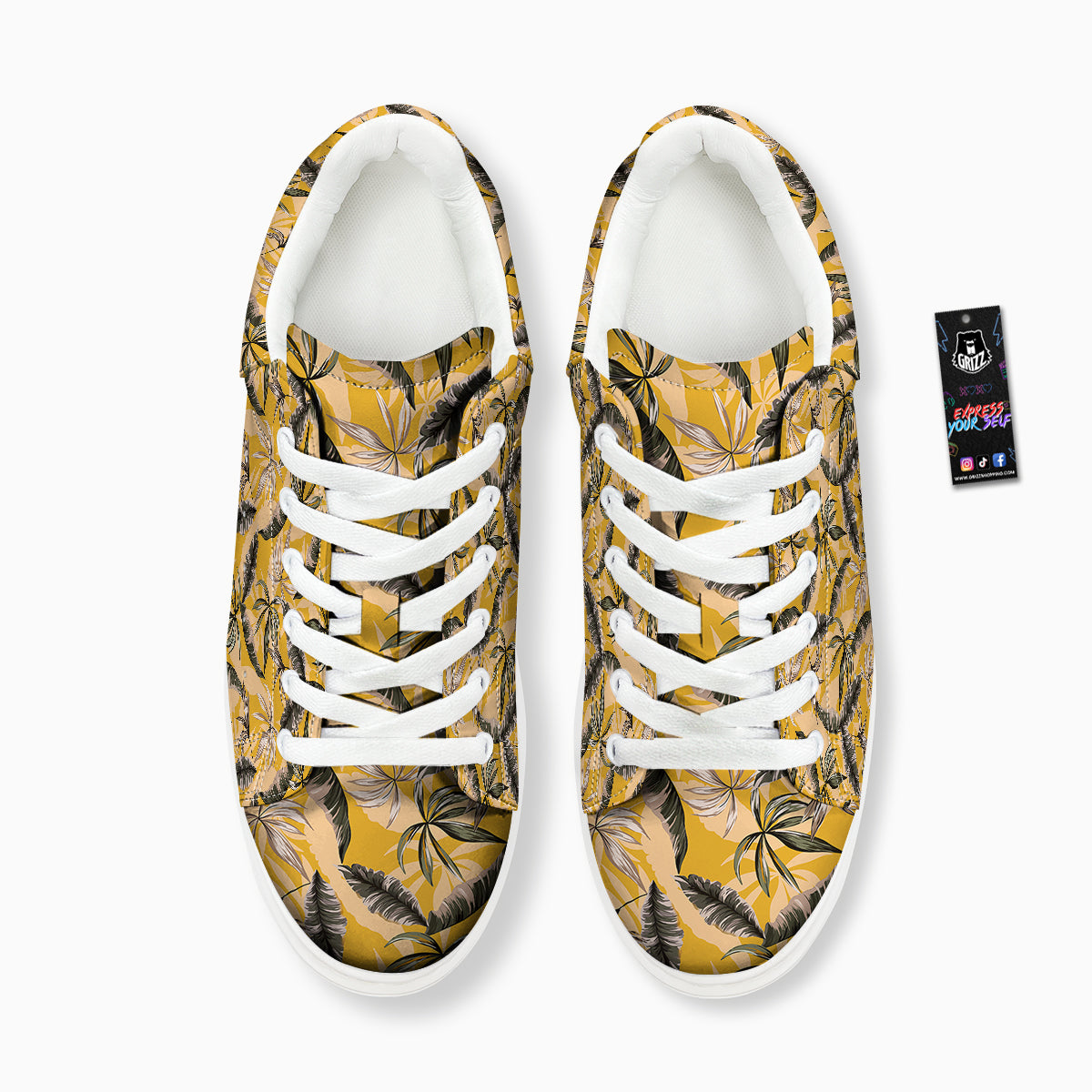 Leaves Monstera Yellow Print Pattern Platform Shoes-grizzshop