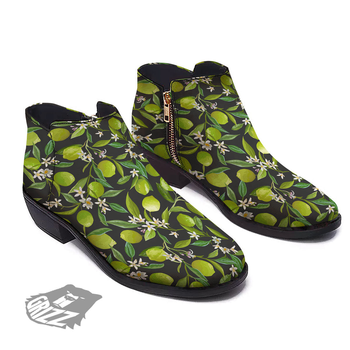 Lemon And Lime Print Pattern Ankle Boots-grizzshop