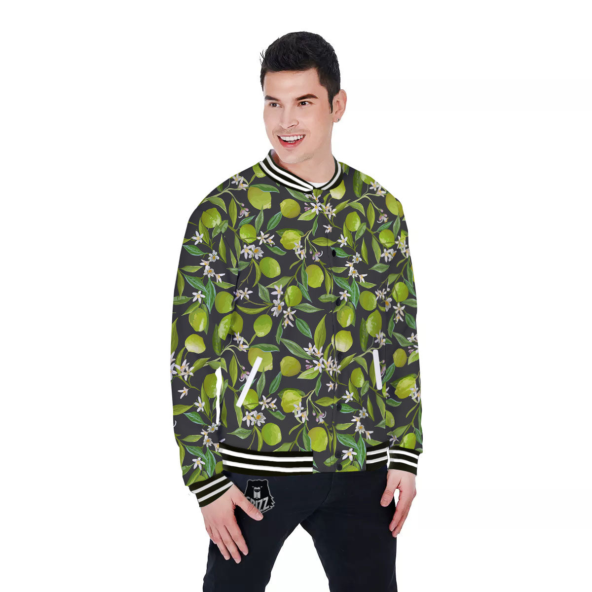 Lemon And Lime Print Pattern Baseball Jacket-grizzshop