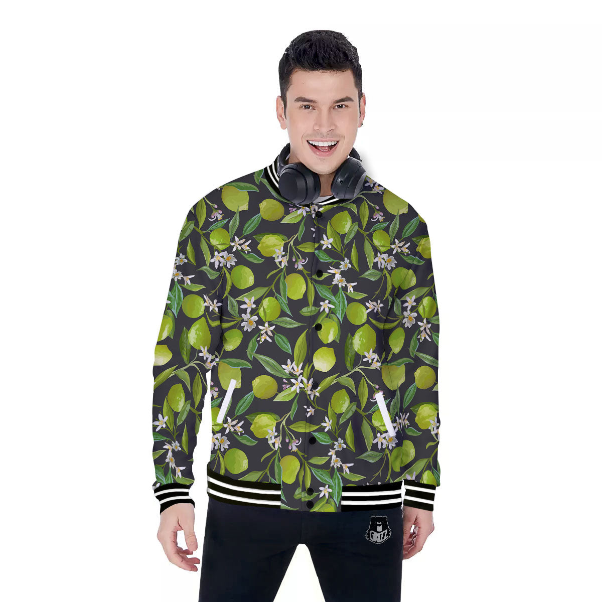Lemon And Lime Print Pattern Baseball Jacket-grizzshop