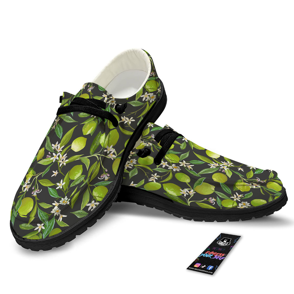 Lemon And Lime Print Pattern Black Loafers-grizzshop