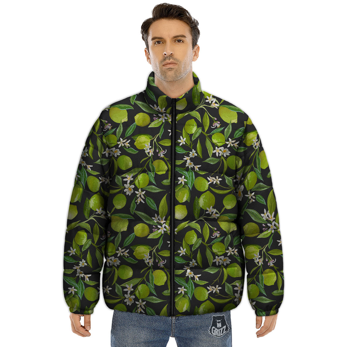 Lemon And Lime Print Pattern Puffer Jacket-grizzshop