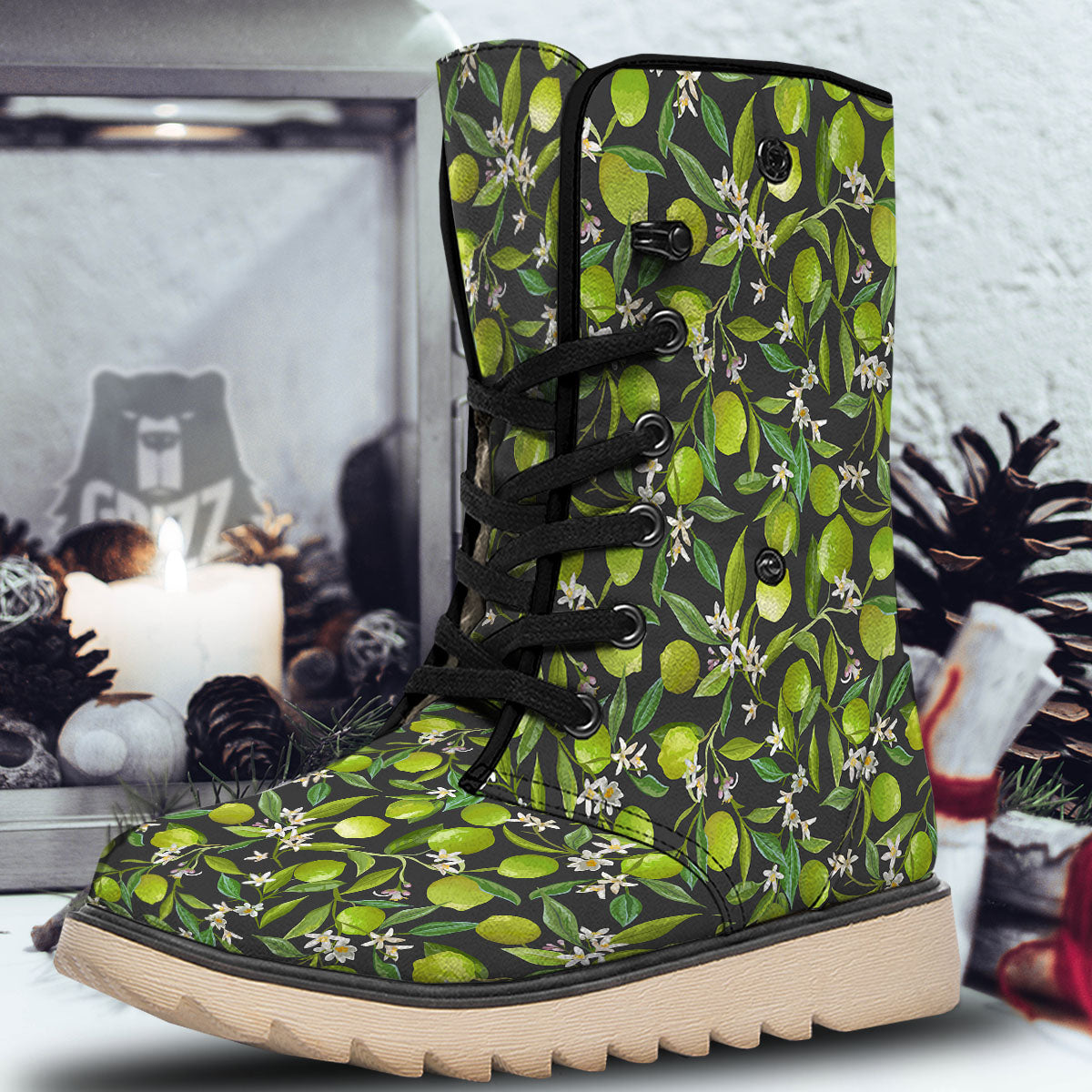 Lemon And Lime Print Pattern Snow Boots-grizzshop
