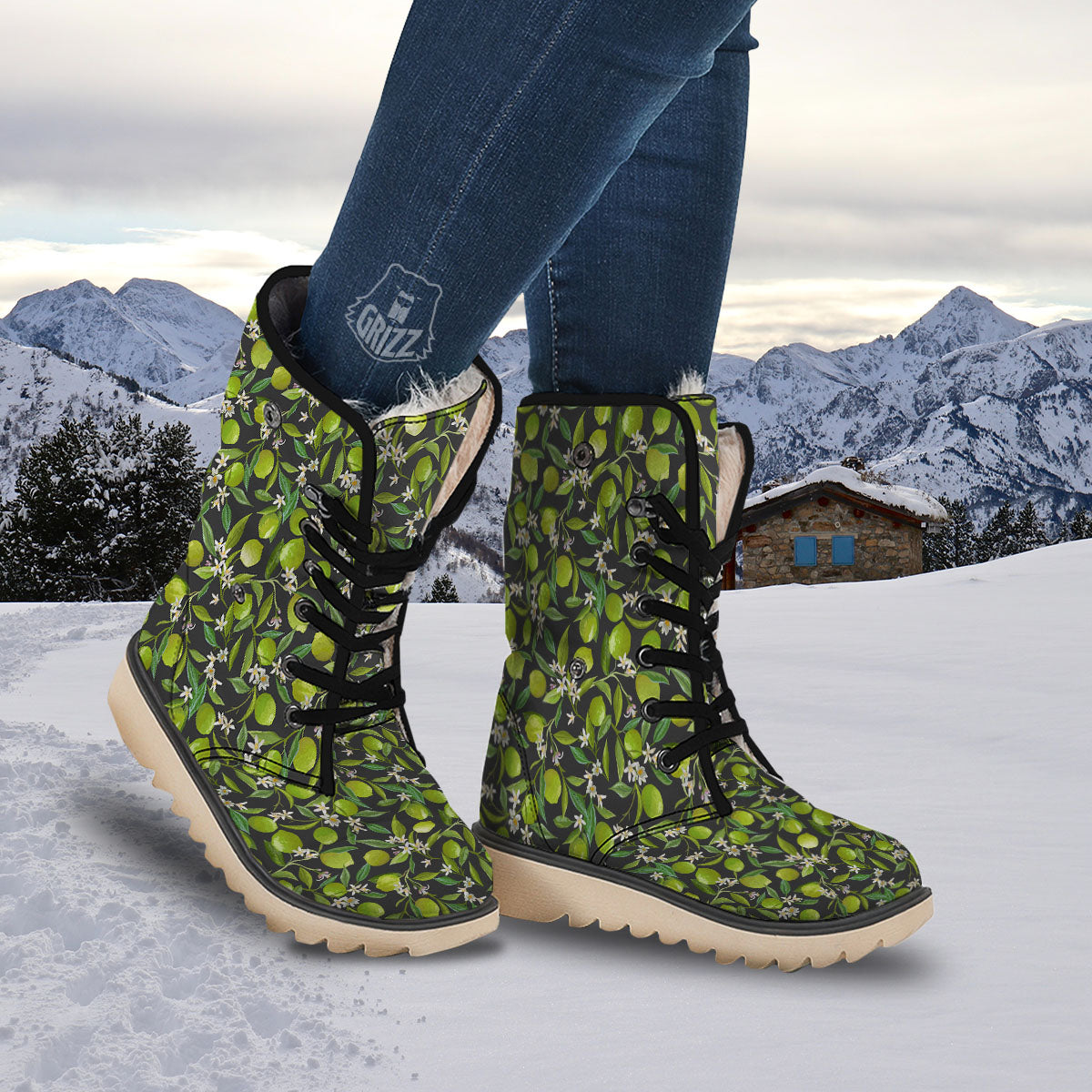 Lemon And Lime Print Pattern Snow Boots-grizzshop