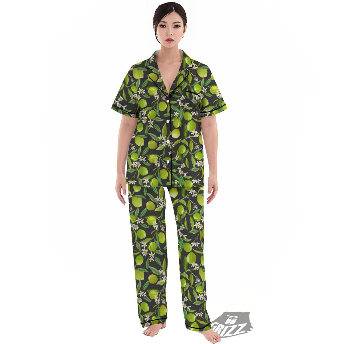 Lemon And Lime Print Pattern Women's Pajamas Set-grizzshop
