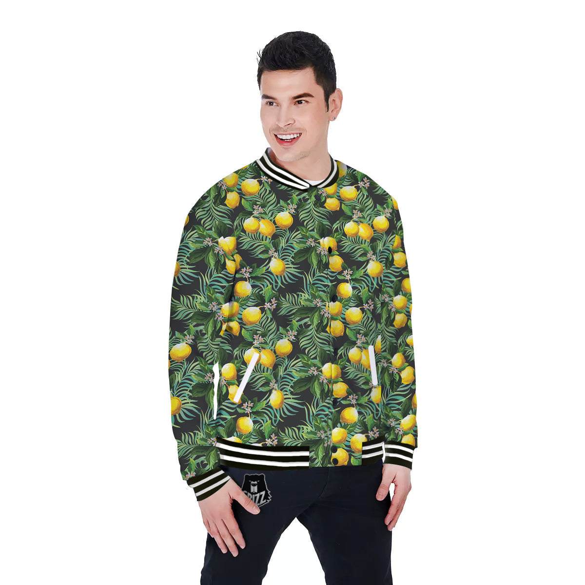 Lemon Tropical Print Pattern Baseball Jacket-grizzshop