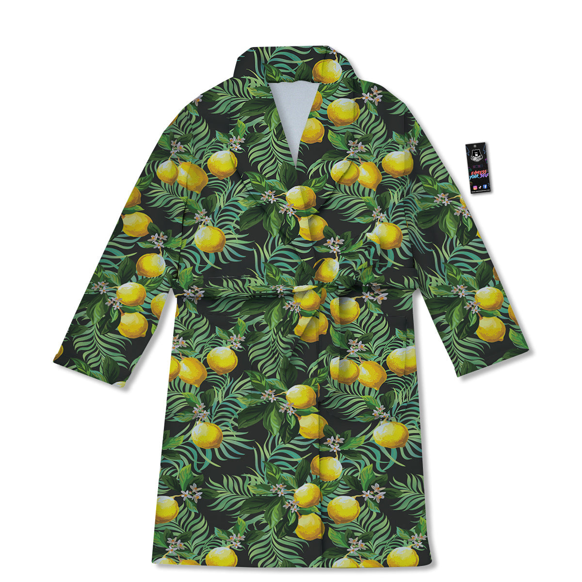 Lemon Tropical Print Pattern Bathrobe-grizzshop