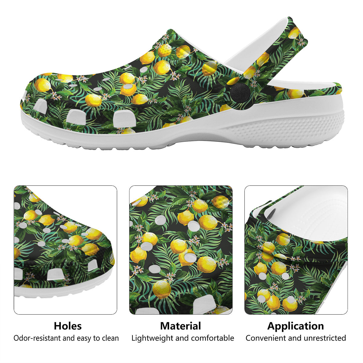 Lemon Tropical Print Pattern Clog-grizzshop