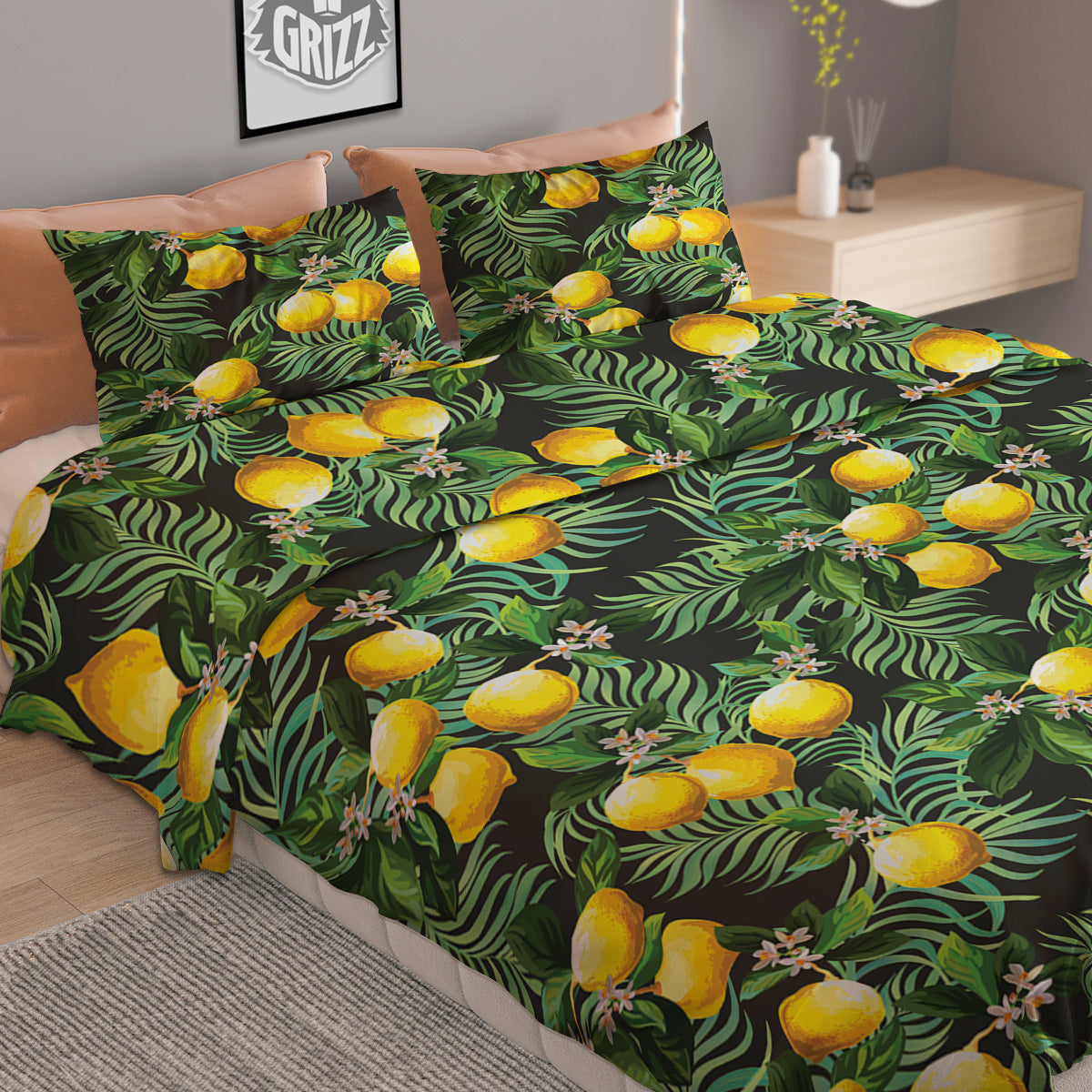 Lemon Tropical Print Pattern Duvet Cover Bedding Set-grizzshop