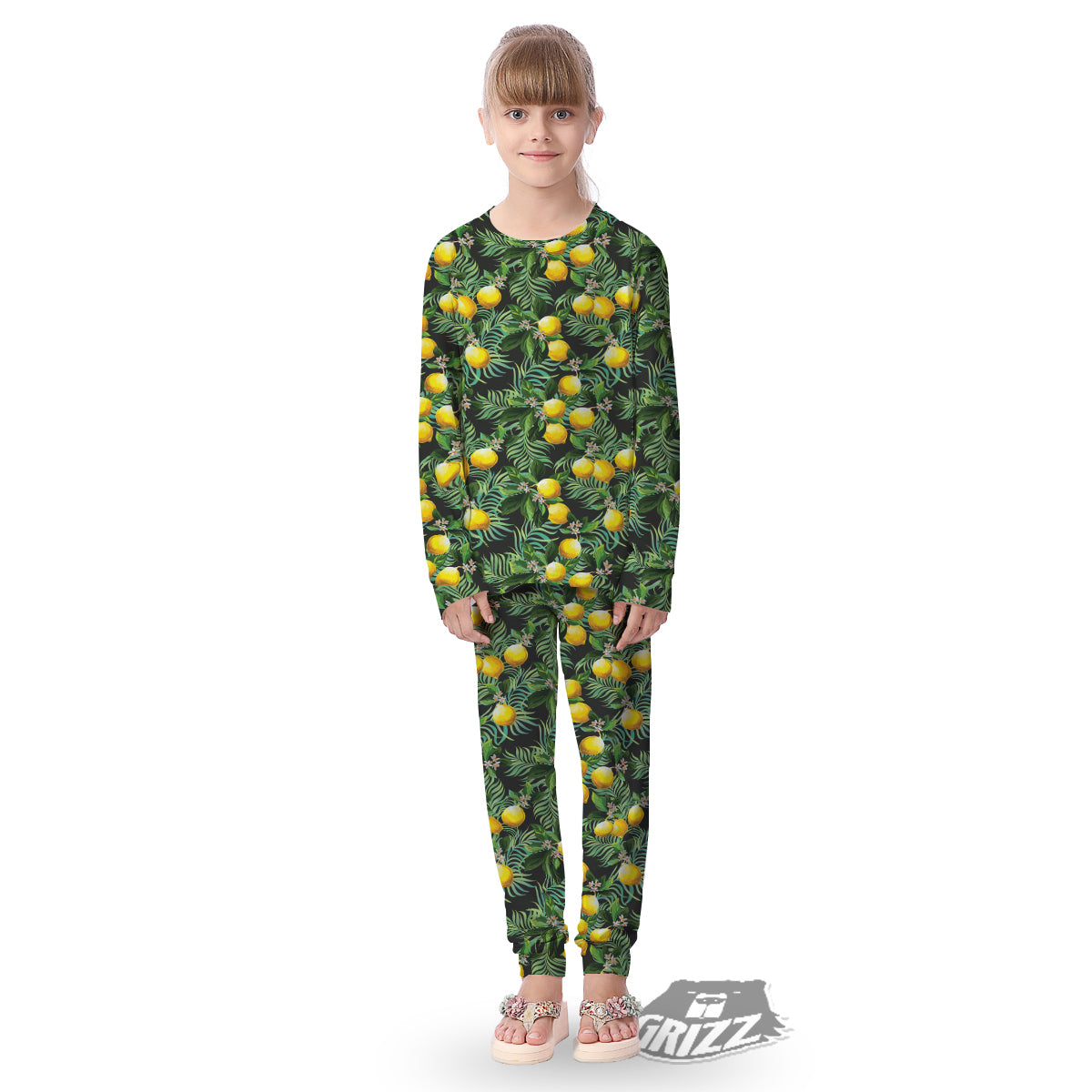 Lemon Tropical Print Pattern Kid's Pajamas-grizzshop