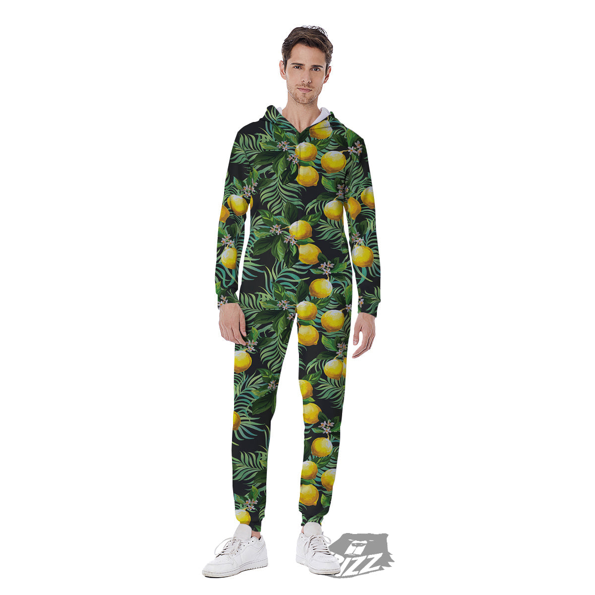Lemon Tropical Print Pattern Men's Jumpsuit-grizzshop