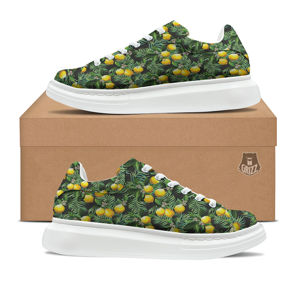 Lemon Tropical Print Pattern Platform Shoes-grizzshop
