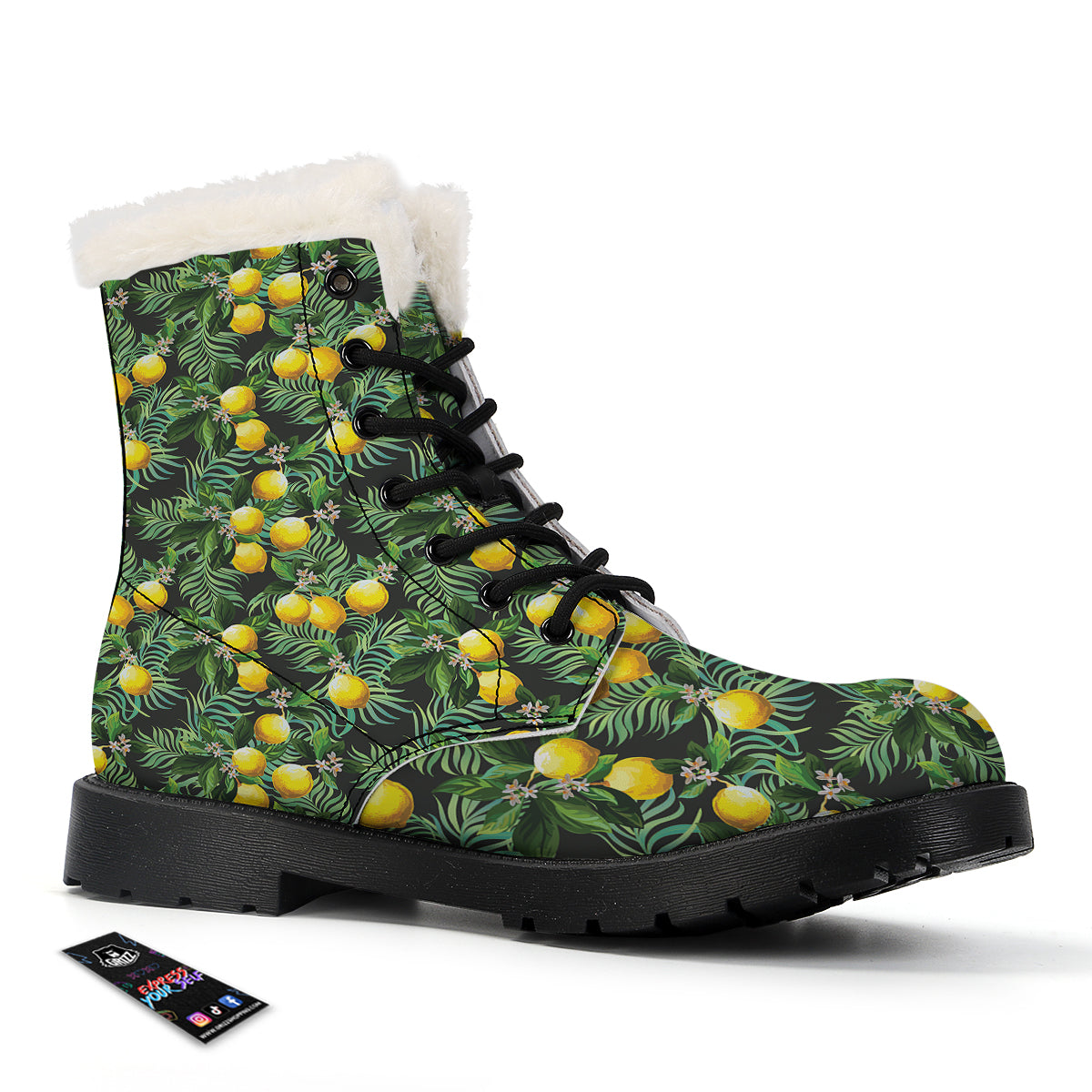 Lemon Tropical Print Pattern Winter Boots-grizzshop
