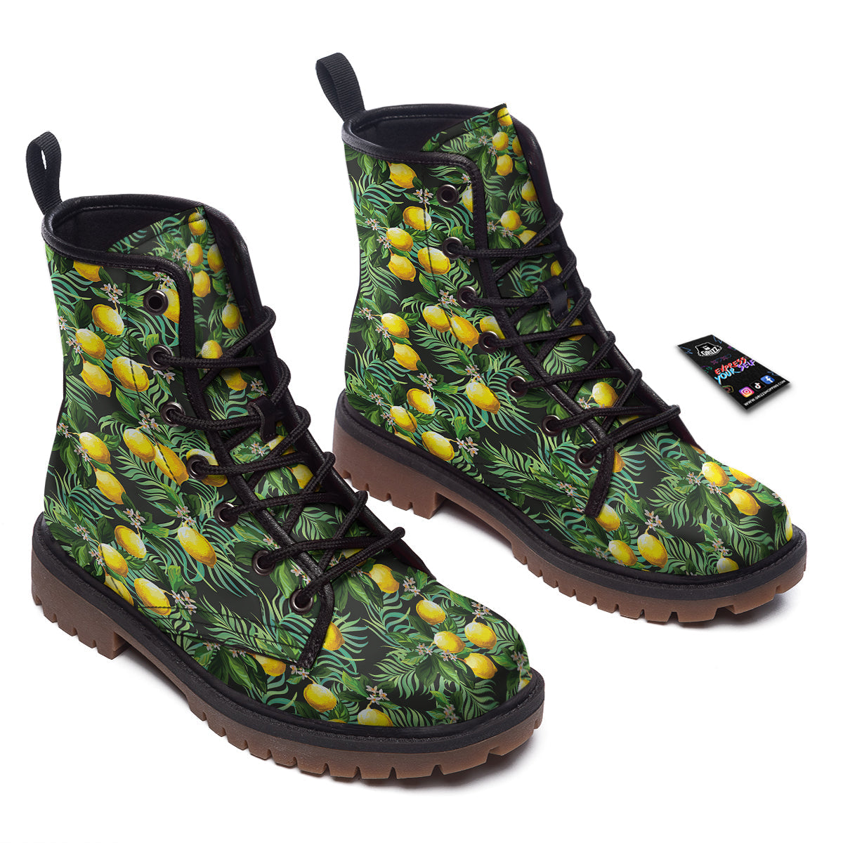 Lemon Tropical Print Pattern Work Boots-grizzshop