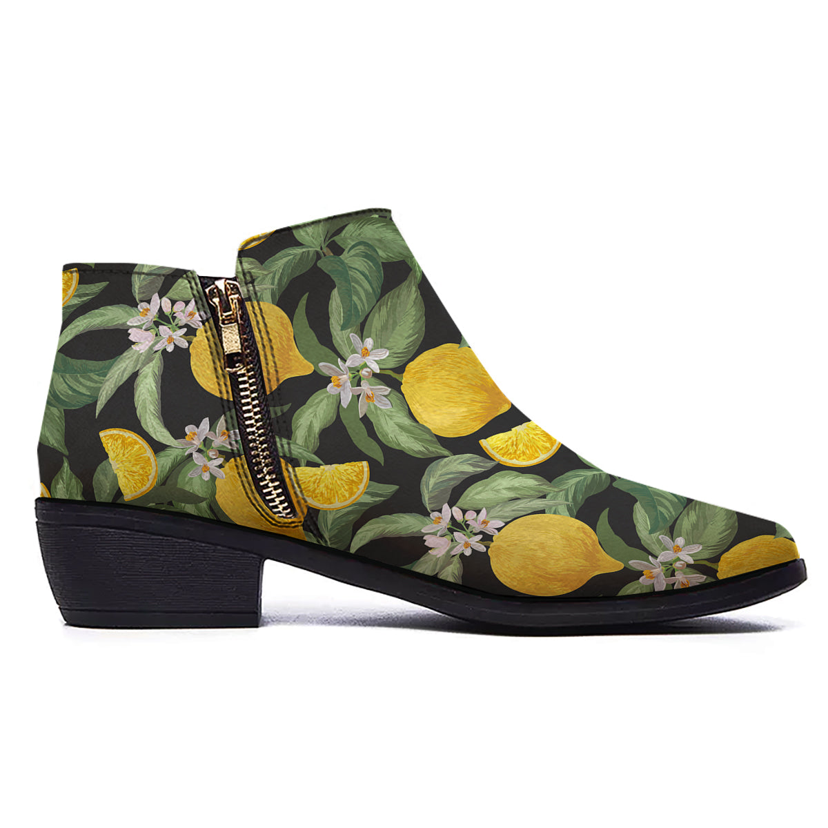 Lemon Yellow Print Pattern Ankle Boots-grizzshop