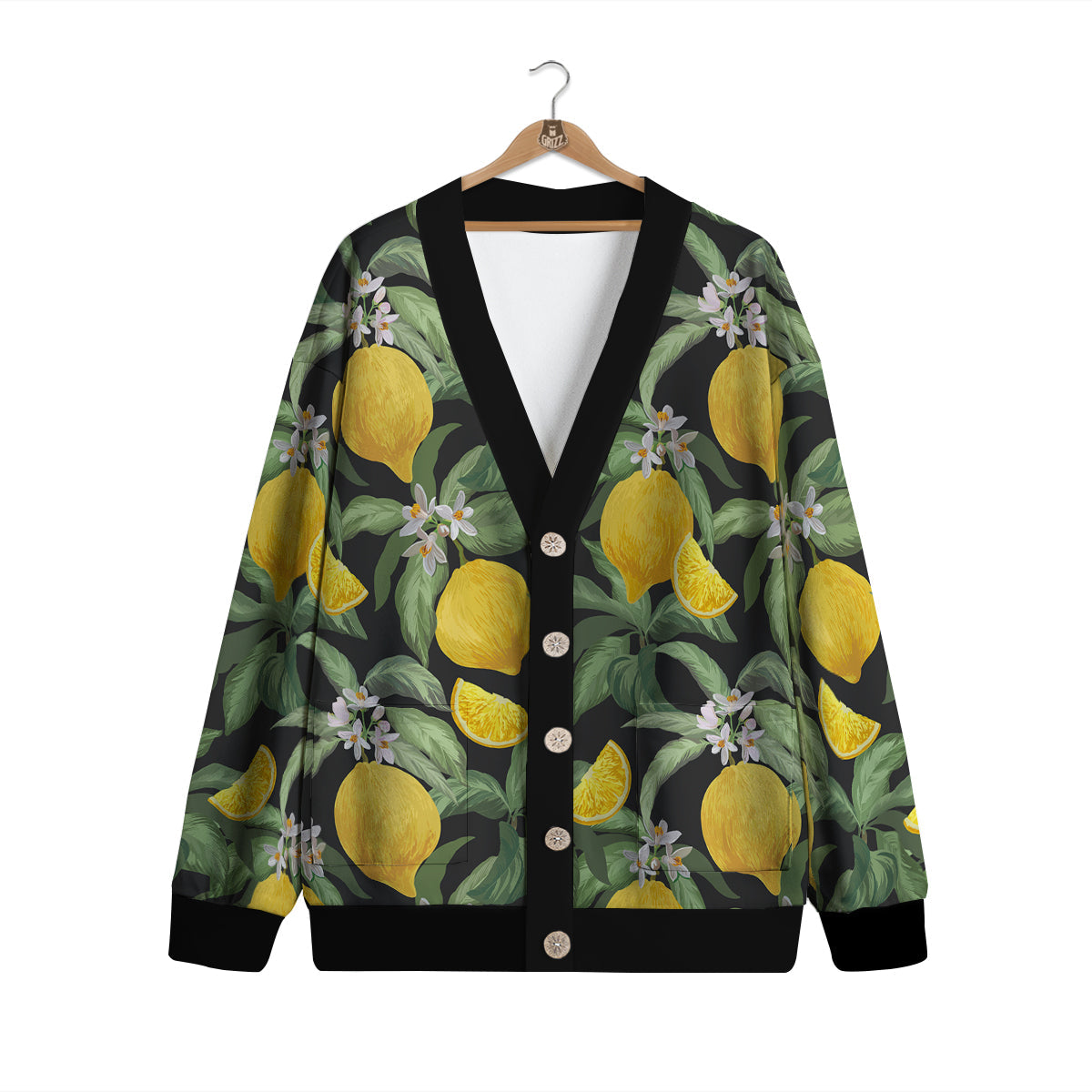 Lemon Yellow Print Pattern Cardigan-grizzshop