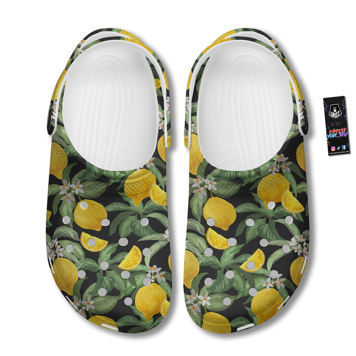 Lemon Yellow Print Pattern Clog-grizzshop