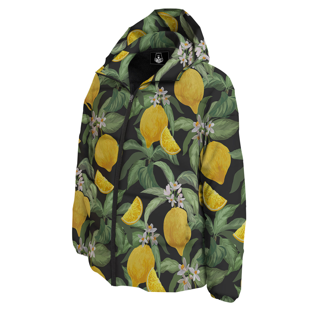Lemon Yellow Print Pattern Down Jacket-grizzshop