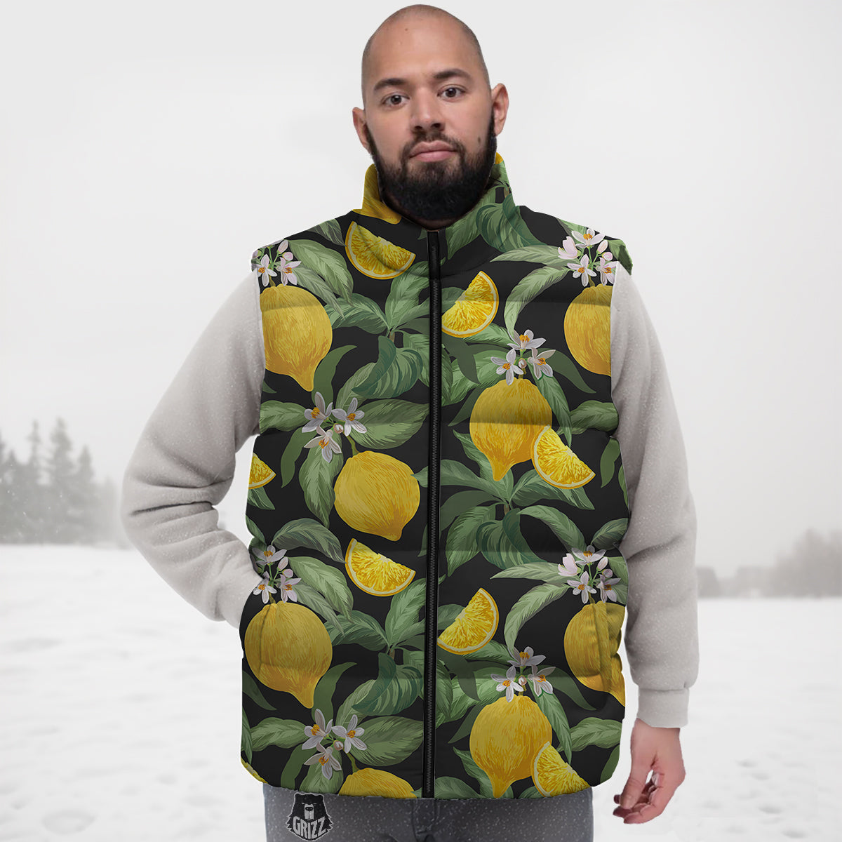 Lemon Yellow Print Pattern Down Vest-grizzshop