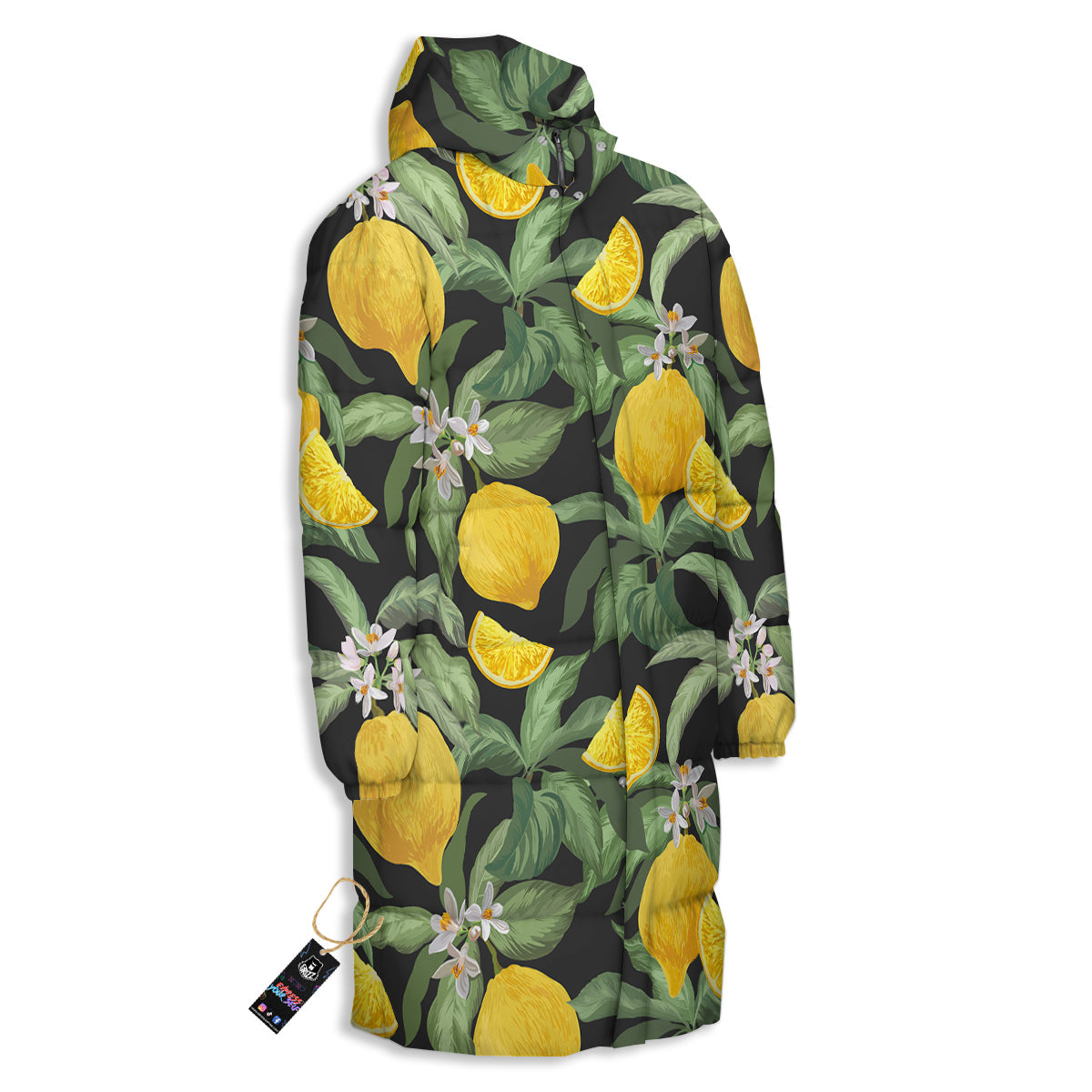 Lemon Yellow Print Pattern Long Down Jacket-grizzshop
