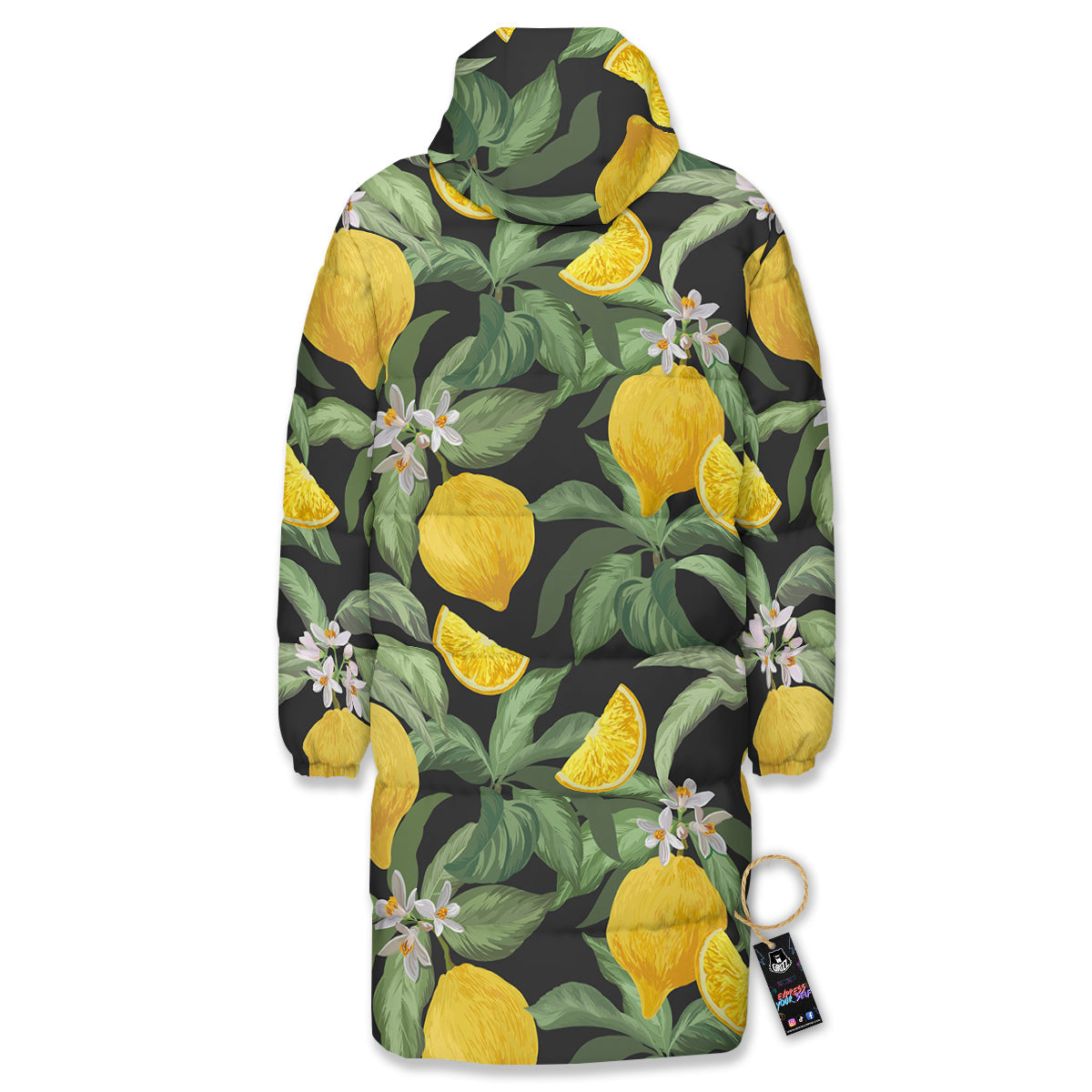 Lemon Yellow Print Pattern Long Down Jacket-grizzshop