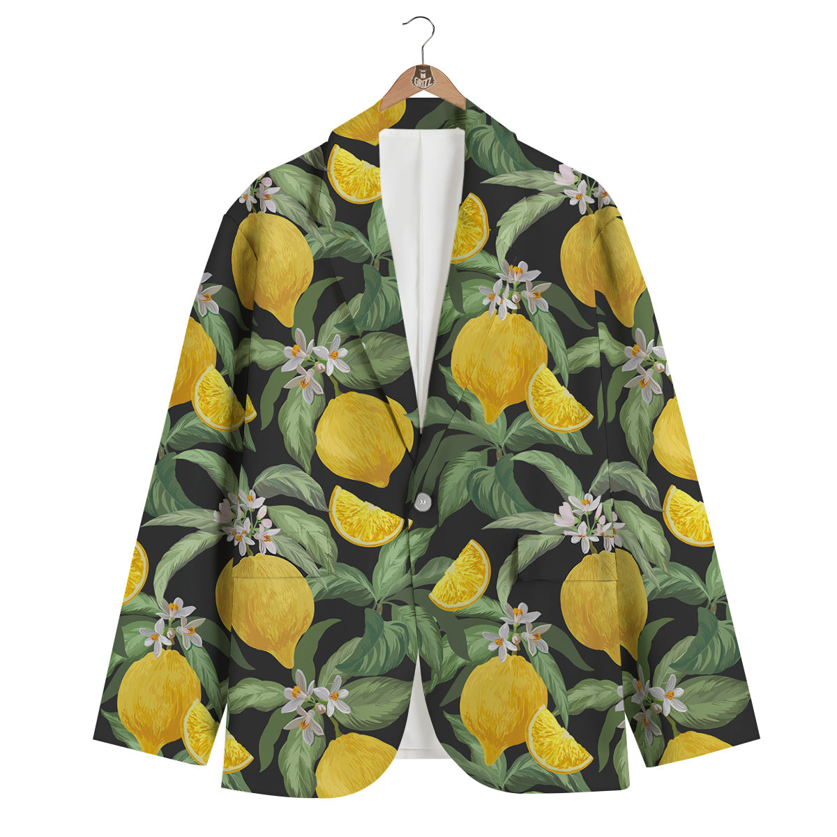 Lemon Yellow Print Pattern Men's Blazer-grizzshop