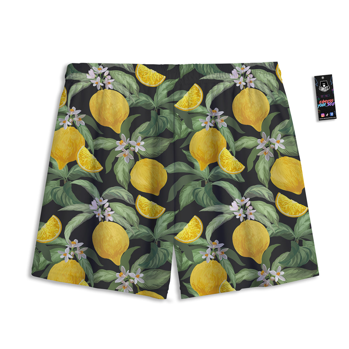 Lemon Yellow Print Pattern Mesh Shorts-grizzshop