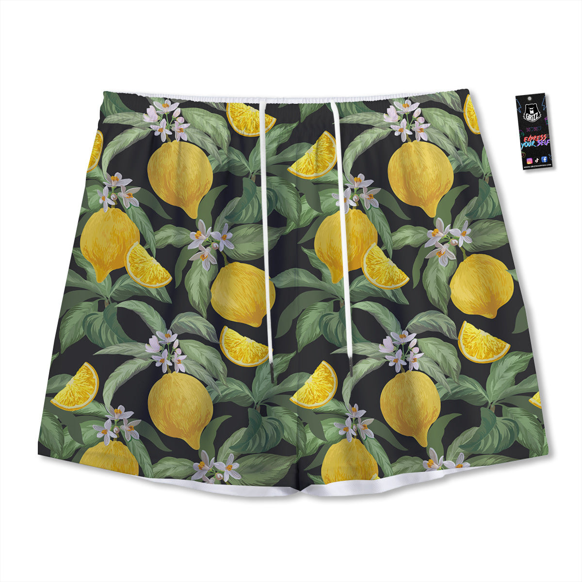 Lemon Yellow Print Pattern Mesh Shorts-grizzshop