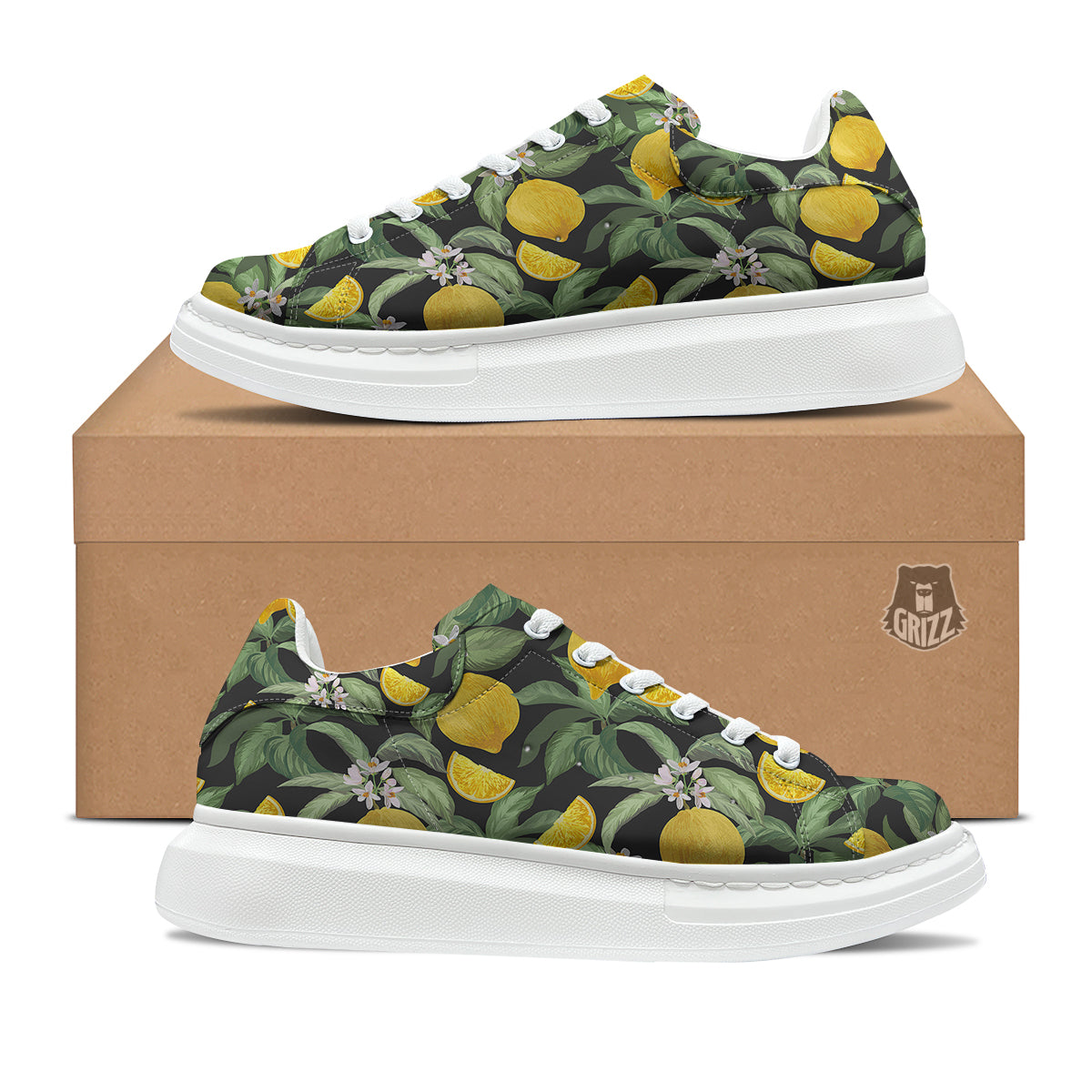 Lemon Yellow Print Pattern Platform Shoes-grizzshop