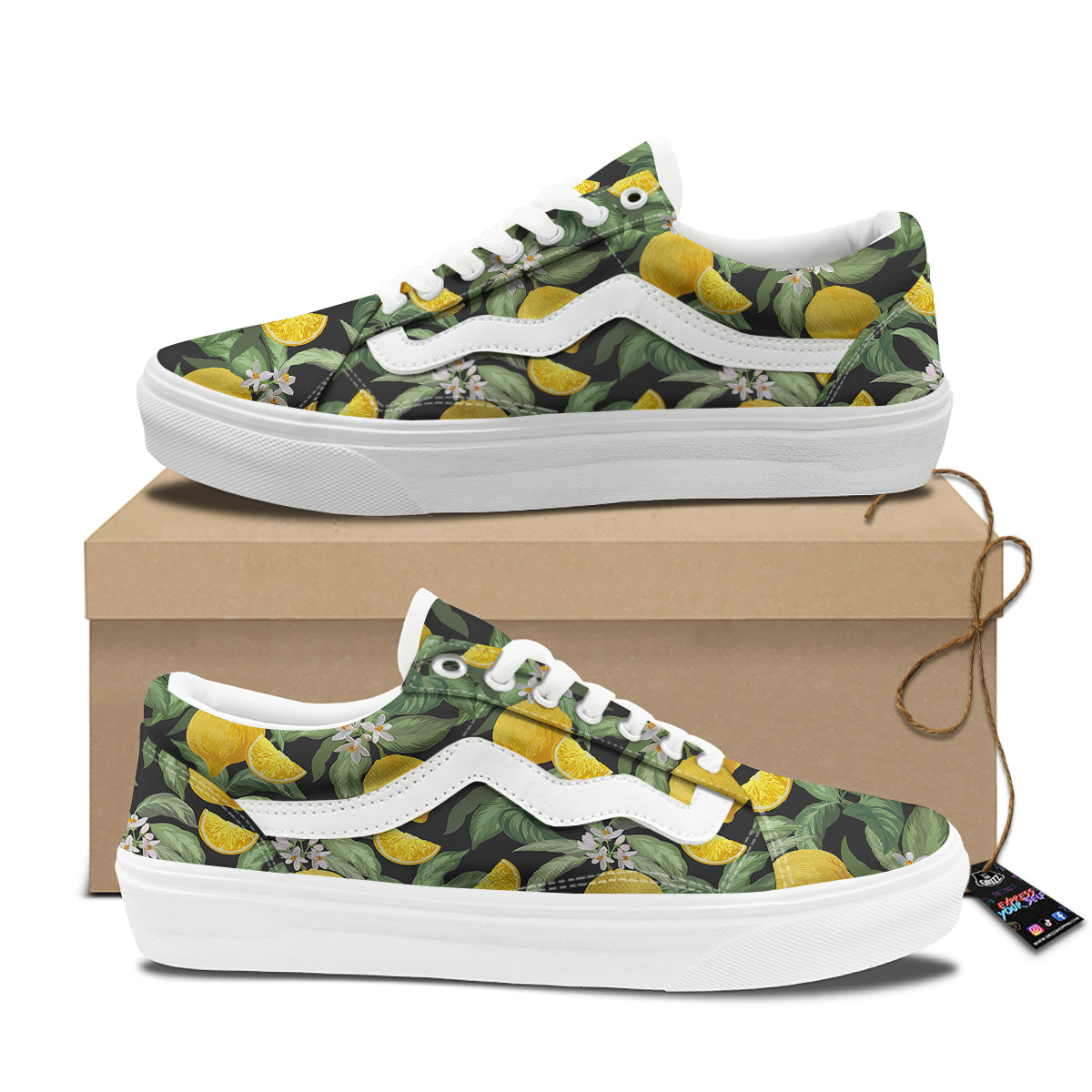 Lemon Yellow Print Pattern Skate Shoes-grizzshop