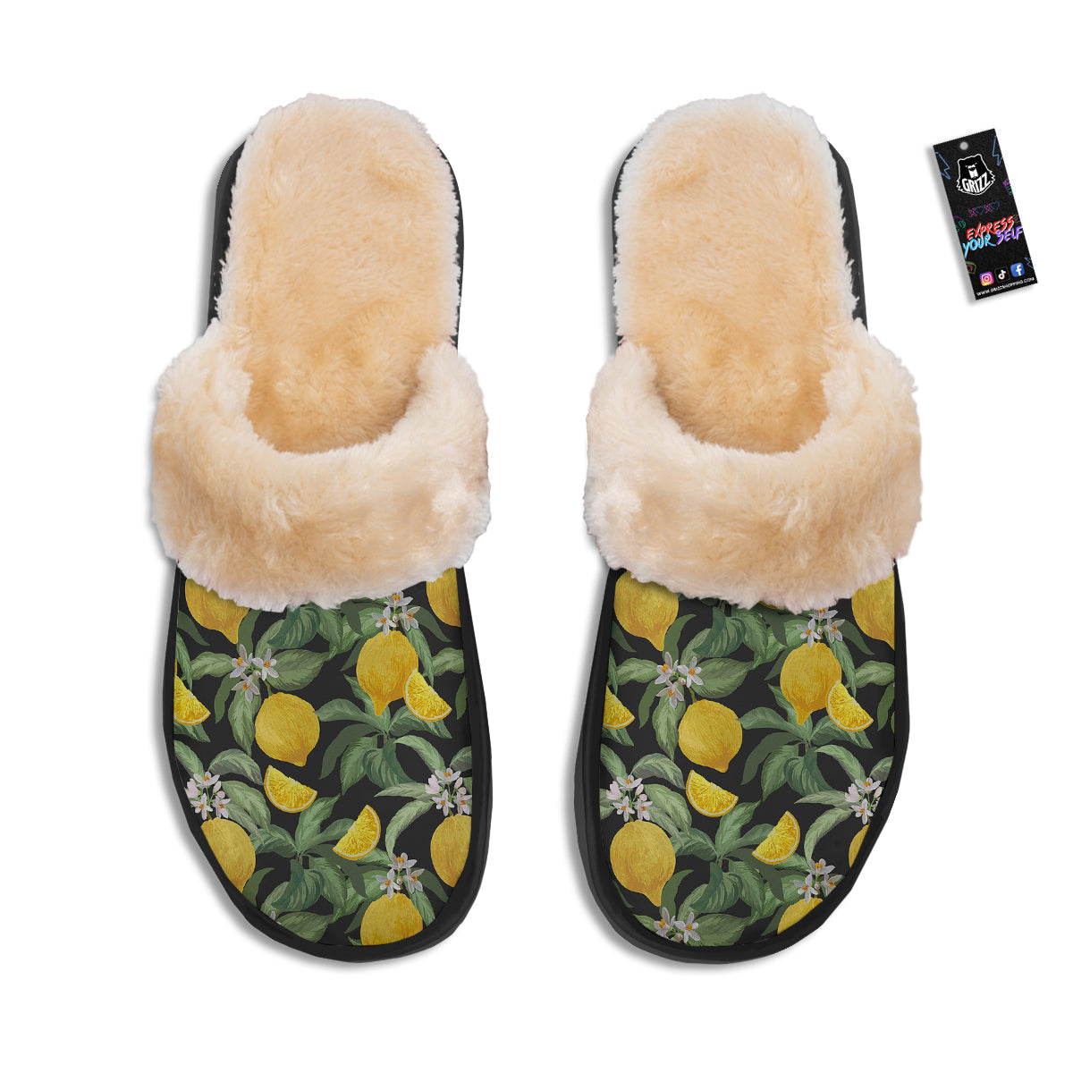 Lemon Yellow Print Pattern Slippers-grizzshop