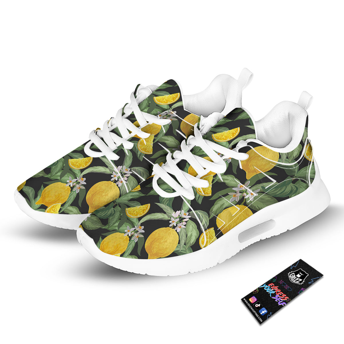 Lemon Yellow Print Pattern Tennis Shoes-grizzshop