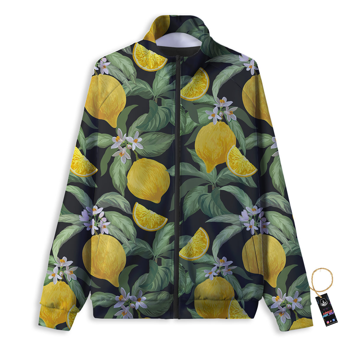 Lemon Yellow Print Pattern Track Jacket-grizzshop