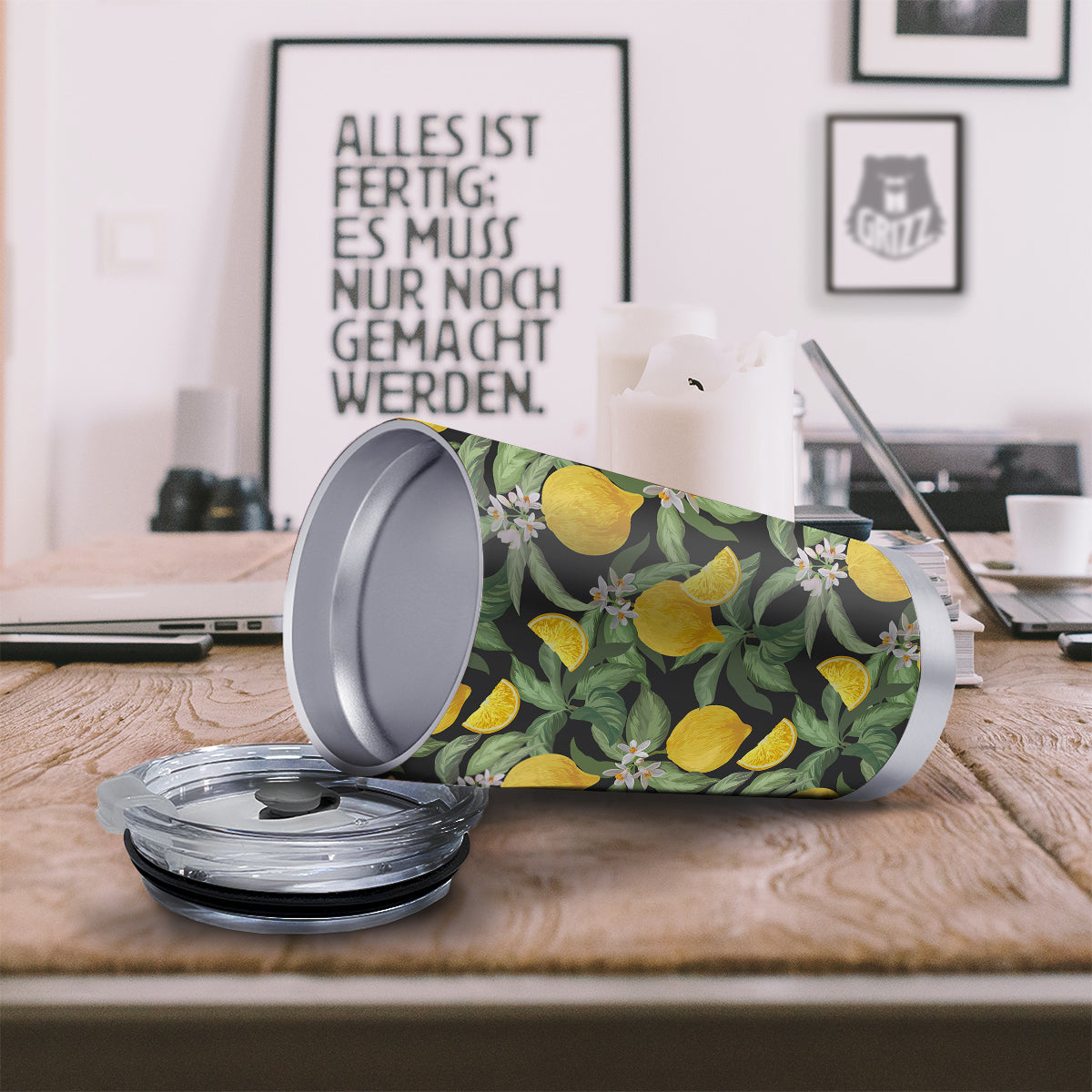 Lemon Yellow Print Pattern Tumbler-grizzshop