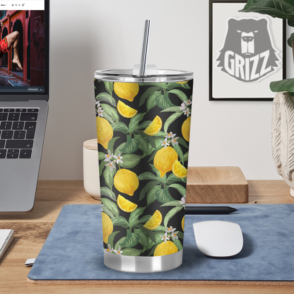 Lemon Yellow Print Pattern Tumbler-grizzshop