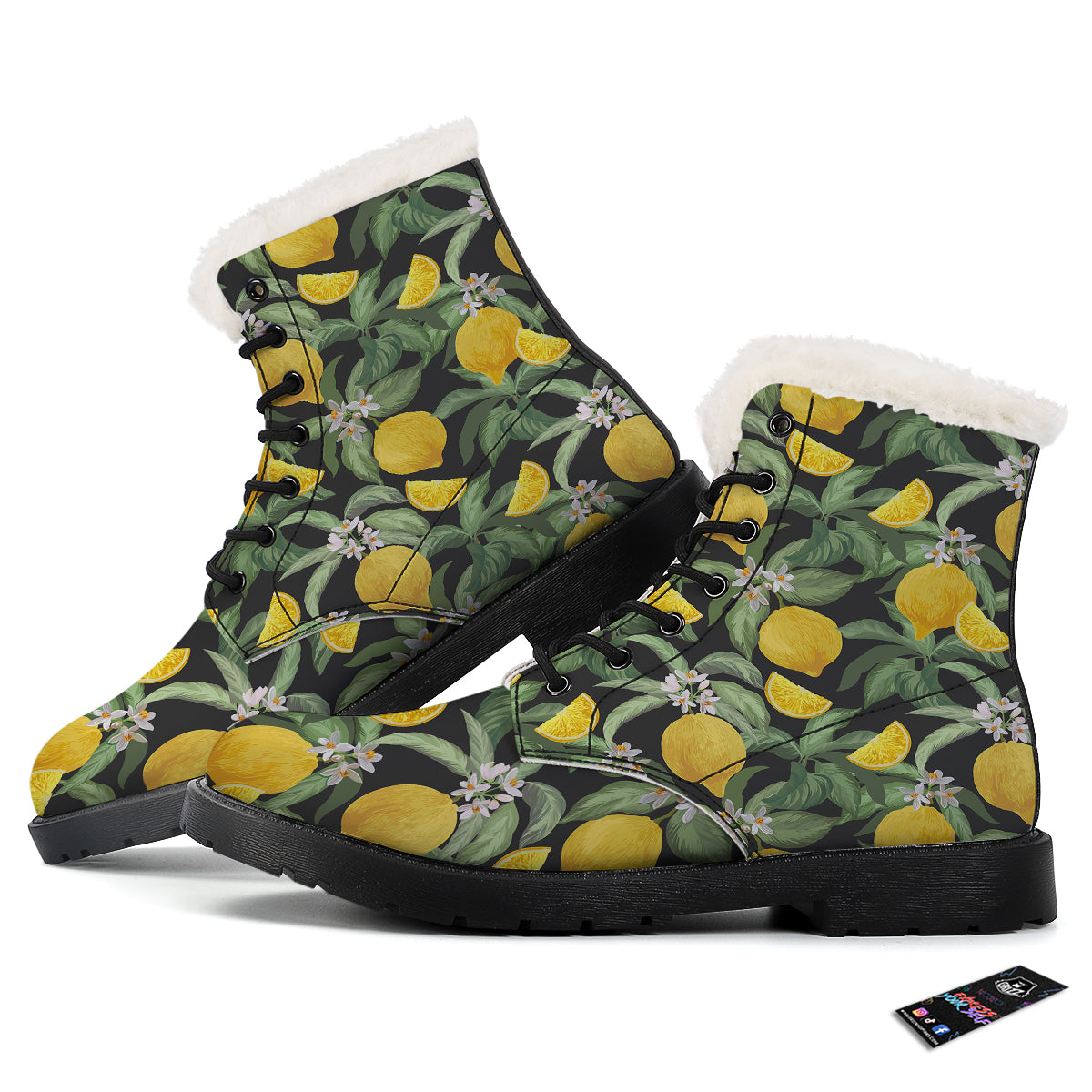 Lemon Yellow Print Pattern Winter Boots-grizzshop