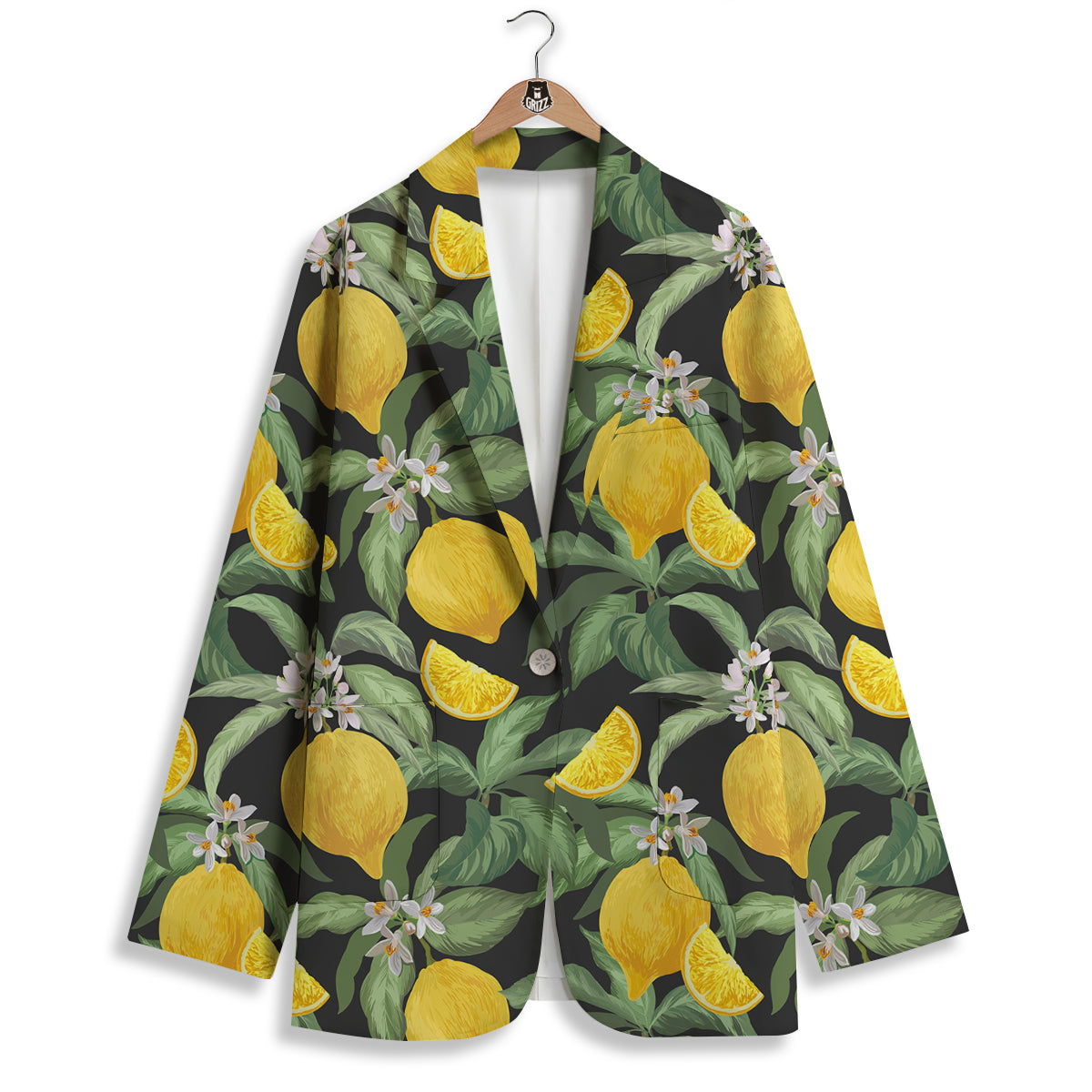 Lemon Yellow Print Pattern Women's Blazer-grizzshop