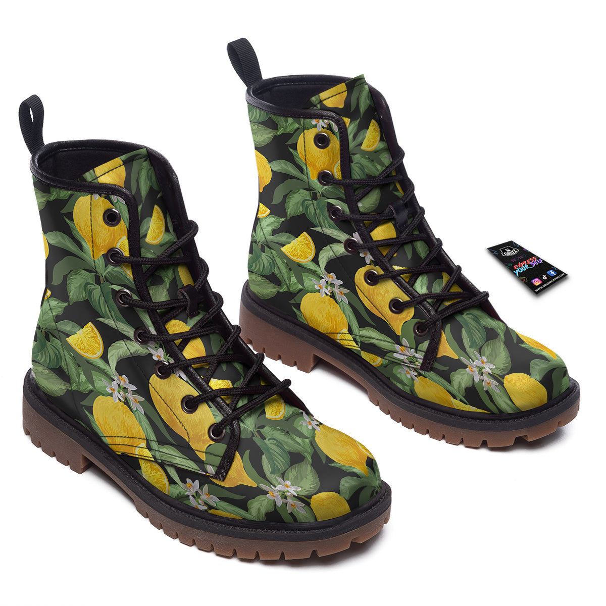 Lemon Yellow Print Pattern Work Boots-grizzshop
