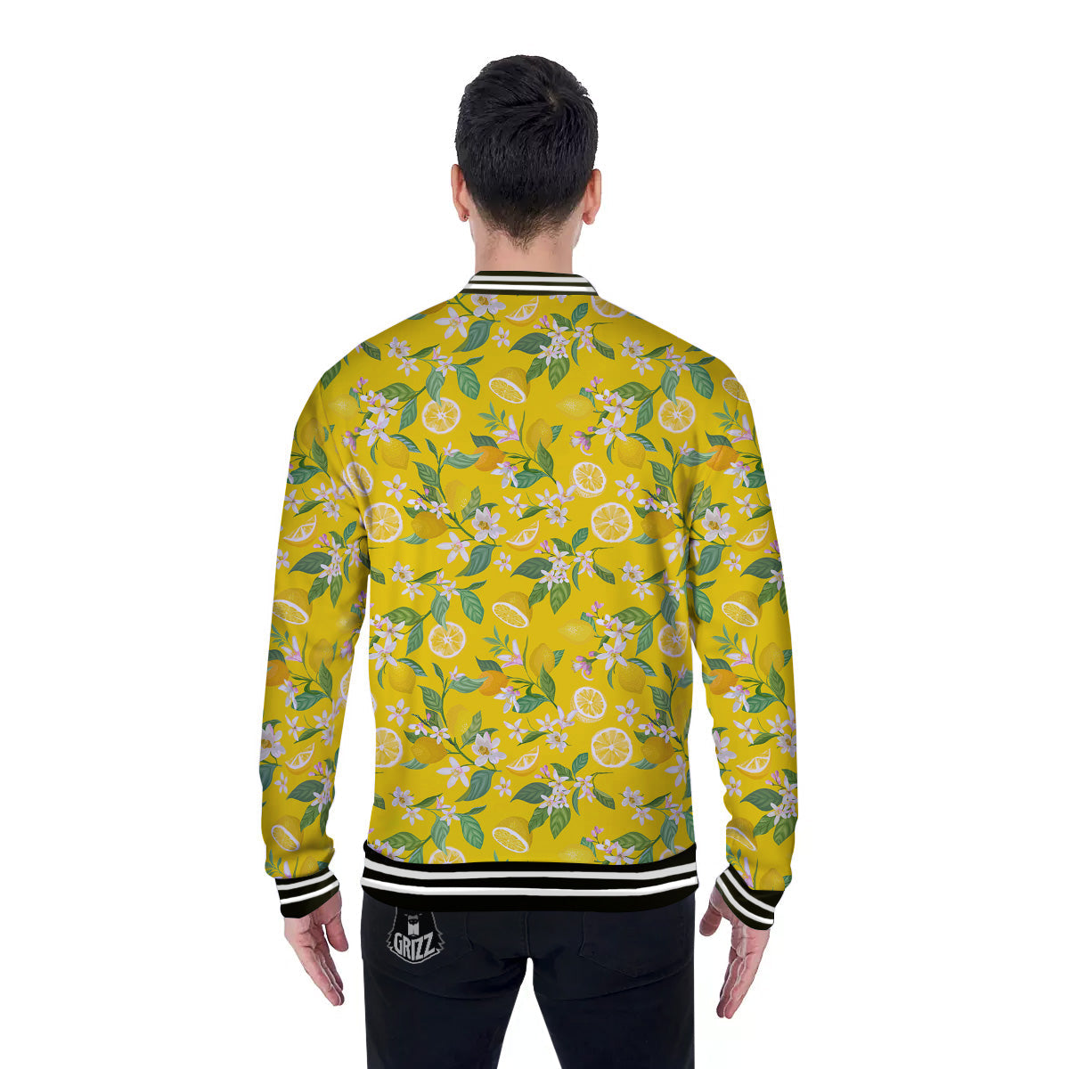 Lemon Yellow Topic Fruits Print Pattern Baseball Jacket-grizzshop
