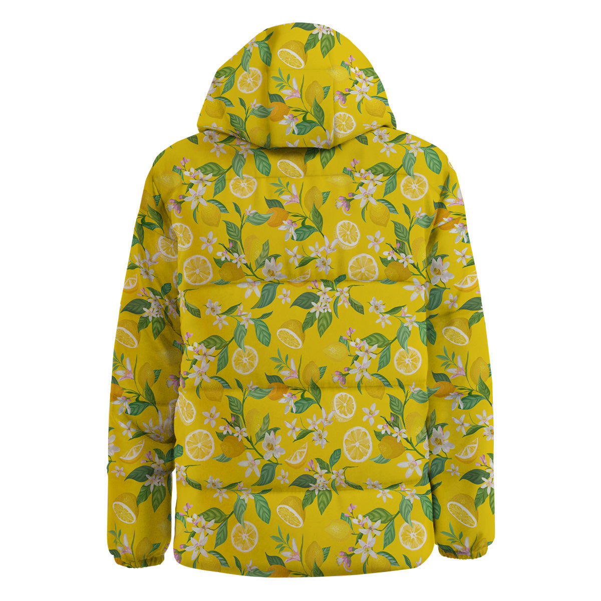 Lemon Yellow Topic Fruits Print Pattern Down Jacket-grizzshop