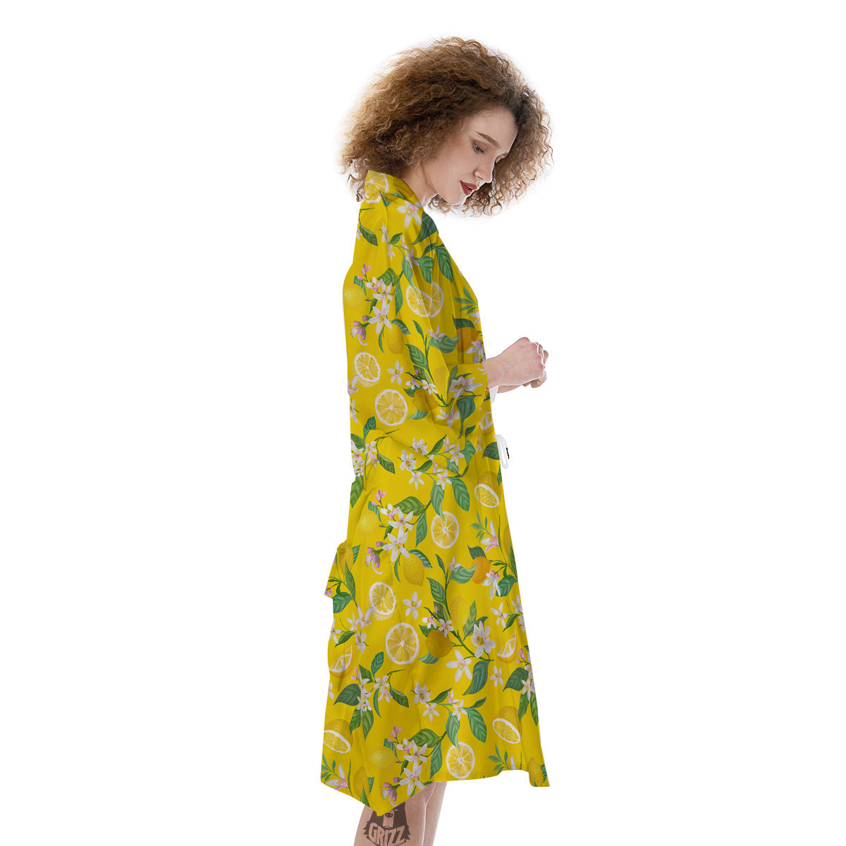 Lemon Yellow Topic Fruits Print Pattern Kimono-grizzshop