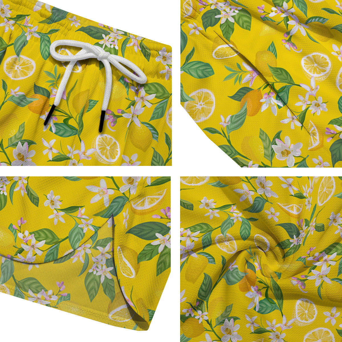 Lemon Yellow Topic Fruits Print Pattern Men's Running Shorts-grizzshop