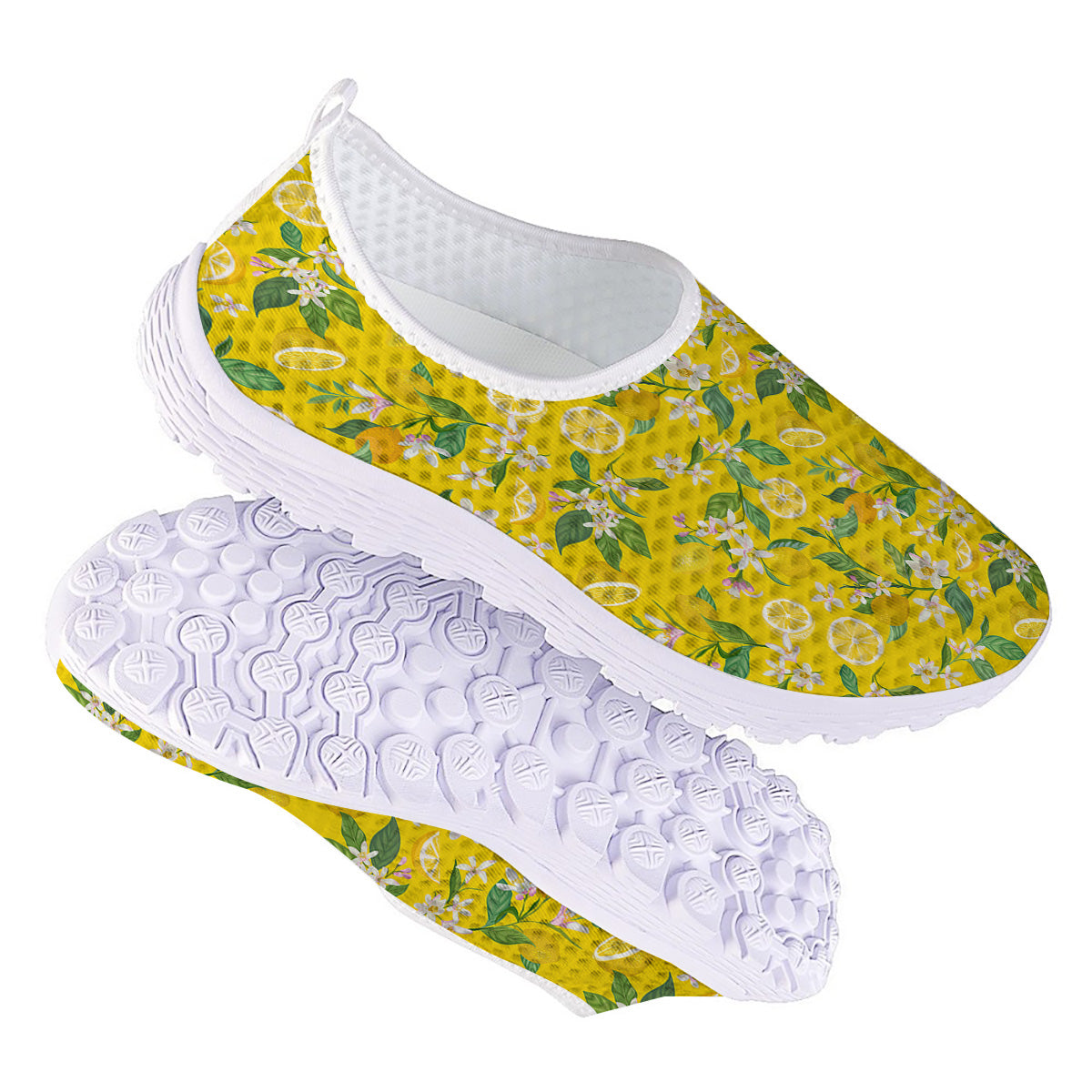 Lemon Yellow Topic Fruits Print Pattern Nurse Shoes-grizzshop